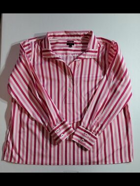 Talbots 1X Pink and White Striped Button Pullover Blouse